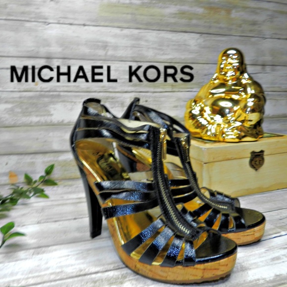Michael Kors Shoes - Michael Kors strappy black zip heels womens size 7